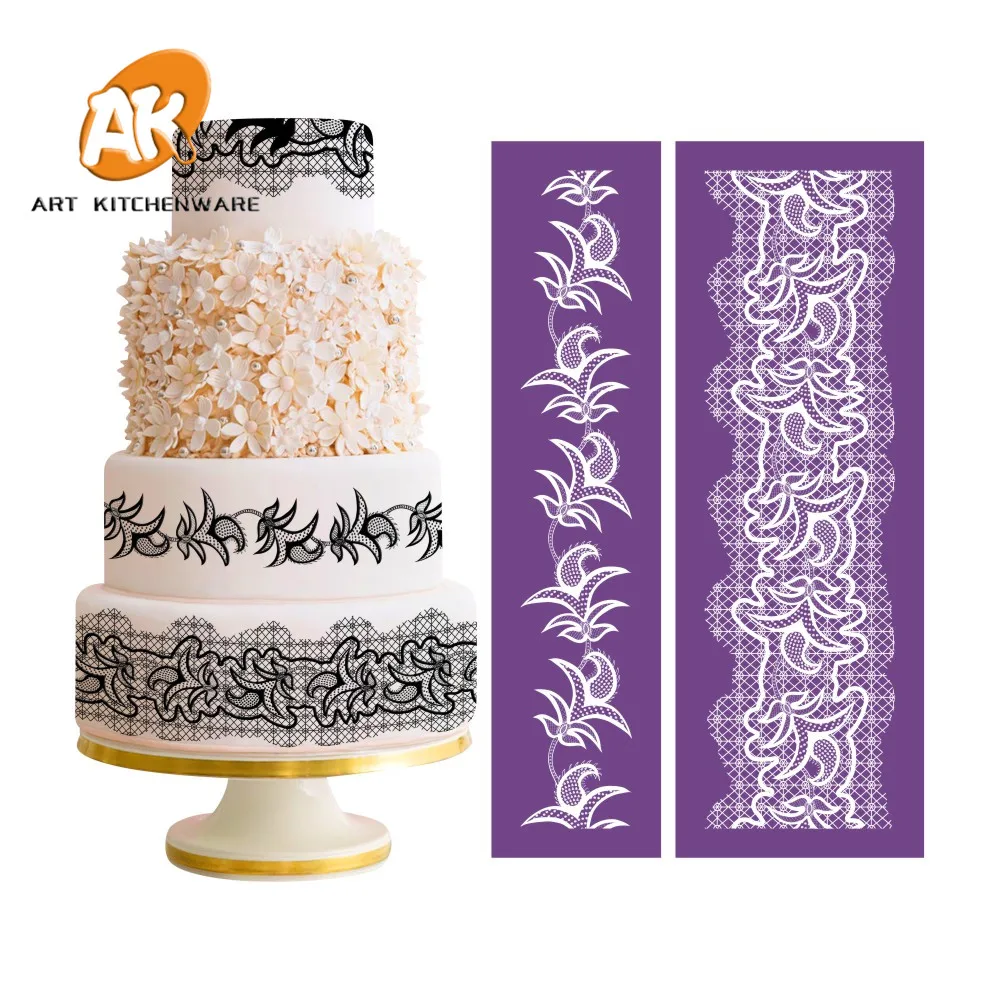 

AK Fondant Cake Decorating Flower Vine Stencil Icing Tools Pastry Transparent Soft Stencil Wedding Cake Mesh Stencil