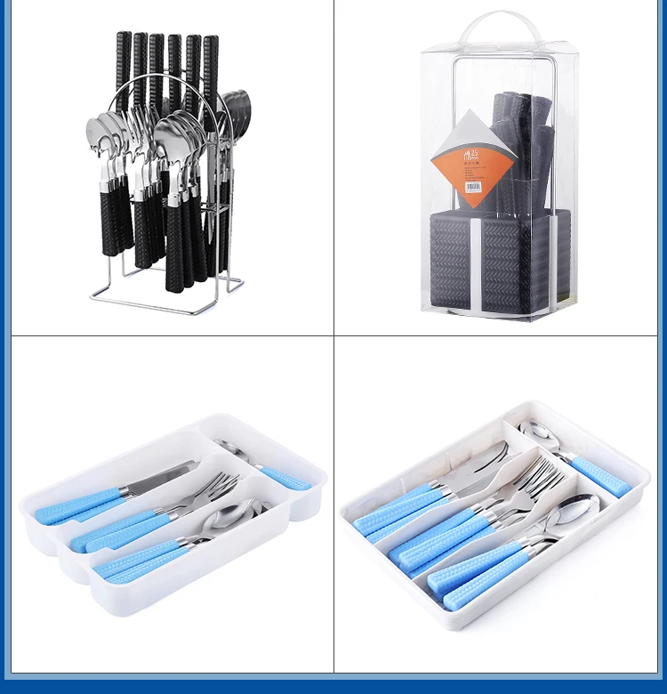 Knit PP Plastic Mirror Polish Stainless Steel Dinner Sets for Picnic Cutlery
