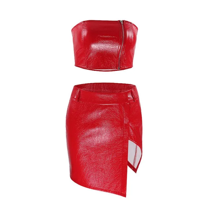 X87971B summer ladies crop top and skirt sets women sexy leather club dress, As picture
X87971B summer ladies crop top and skirt sets women sexy leather club dress, As picture