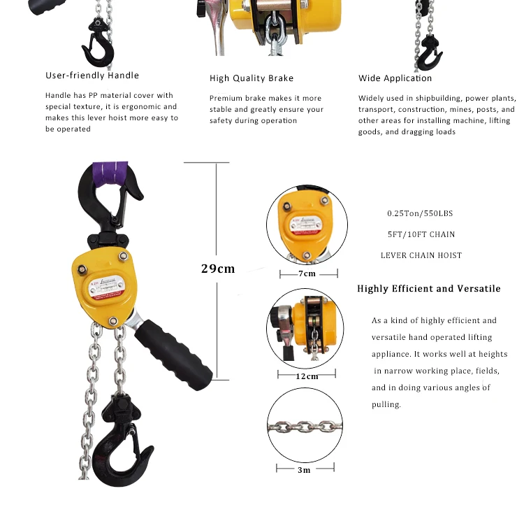 250Kg 1.5Mtrs Mini Hand Chain Lever Hoist Block for Garage Home Construction Use