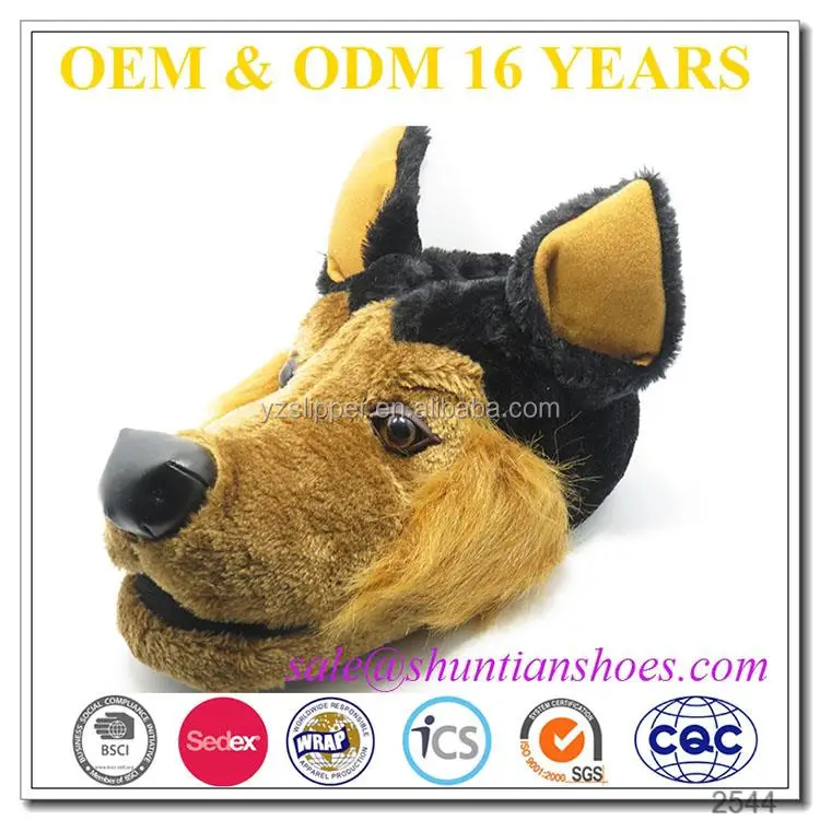 2016 new arrival dog head plush animal slipper for adults