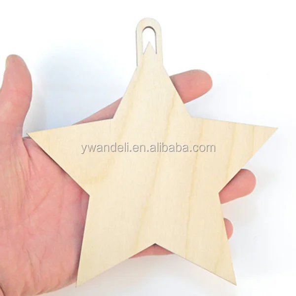 DIY Craft Customized Natural Wood Color Five Stars with Hole Hanging Decorative