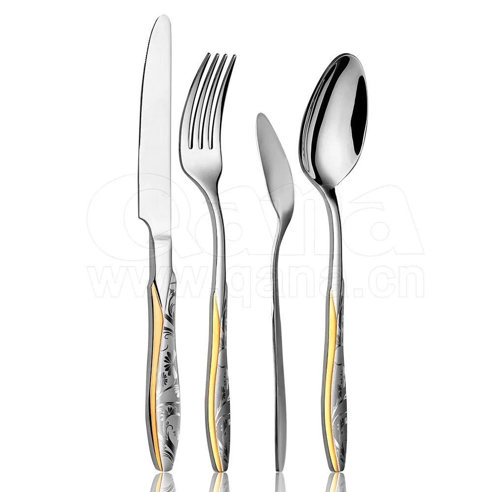 new Saudi Arabic stainless steel Laser flower cutlery set with leather case wooden case
