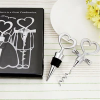 

Love Heart Corkscrew Wine Bottle Opener + Wine Stopper Wedding Gift Favors Bottle Opener Set