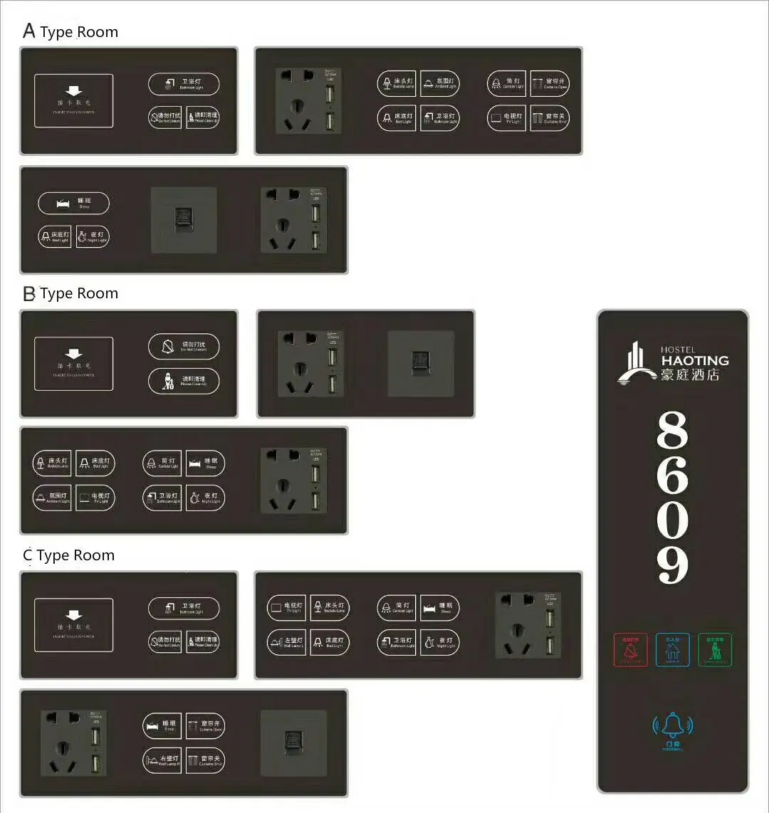 New Model LED Doorplate with LCD Screen 12V ~ 5V and 86 Bottom Box for Hotel Hospital Office