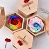 New Product Hand Made Artificial Rose Preserved Flower Soap Roses In Wood Gift Box Decorative Valentine's Day Gifts Can DIY