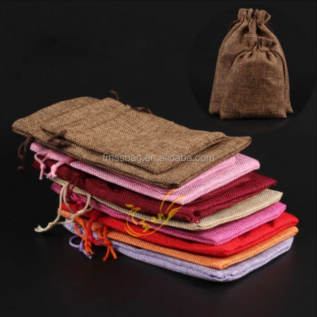 colored eco burlap bags jute hessian drawstring sack small