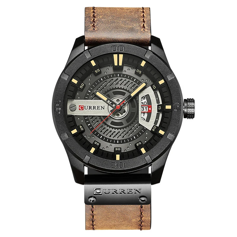 

8301 Curren Men Watch Date First Luxury Brands Creative Leather Quartz Wrist Watches Relogio Male, Blue brown coffee red khaki