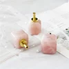 Pink quartz square stone cabinet drawer knob handles for gift