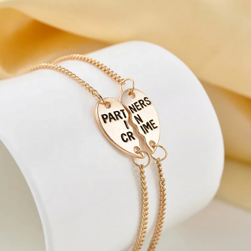 1 Pair Unisex Golden Silver Partners In Crime Hearts Friendship Bracelets Bangles Fashion Jewelry, 2 color
1 Pair Unisex Golden Silver Partners In Crime Hearts Friendship Bracelets Bangles Fashion Jewelry, 2 color