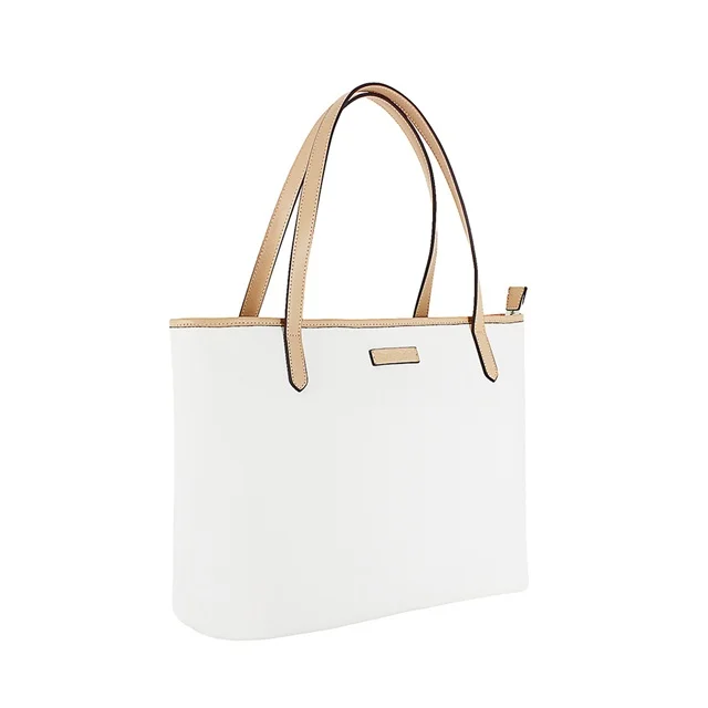 Factory high quality women leather strap zipper canvas tote bag, White or customized
Factory high quality women leather strap zipper canvas tote bag, White or customized