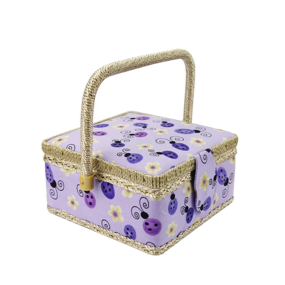 oem pink dot sewing kit basket wood sewing basket
