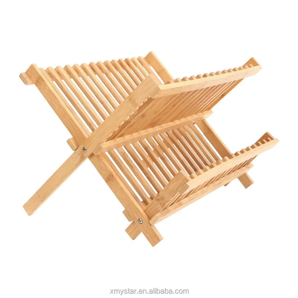 Natural Bamboo plate rack, foldable dish rack