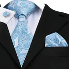 B-1096 Hot Sale Navy Paisley Elastic Tie Set Mens Necktie Light Blue