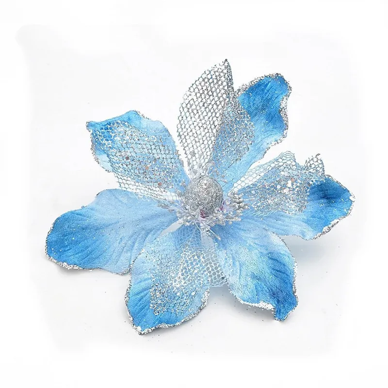 Hot - Christmas tree accessories blue 20cm bronzier decoration christmas flower 10g/pcs