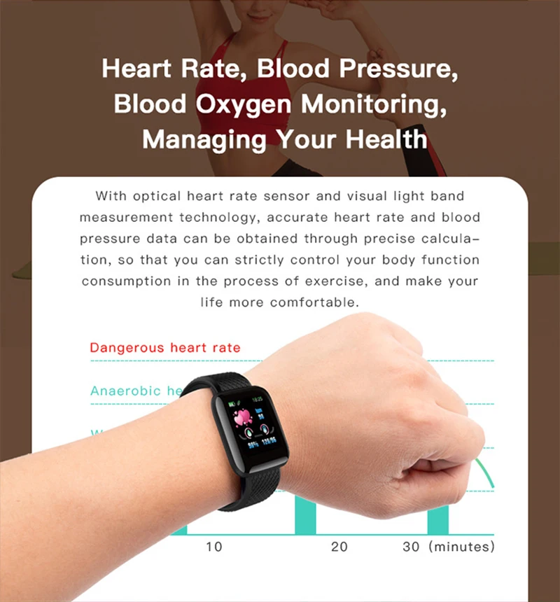 Warmwave 116 PLUS Color Screen Smart Bracelet Watch Heart Rate Blood Pressure Monitoring IP67 Waterproof Wrist Band - ANKUX Tech Co., Ltd