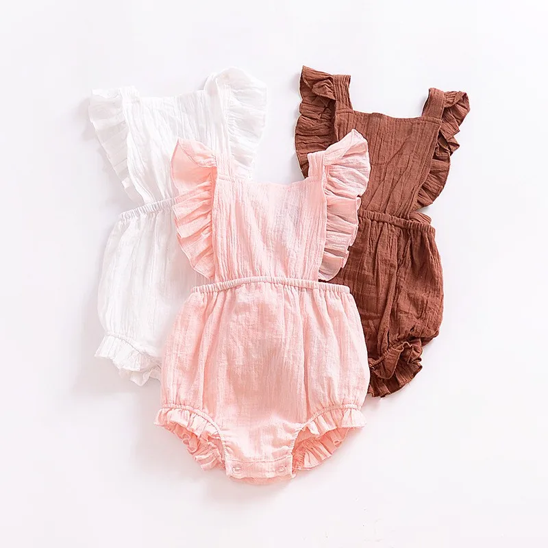 Lovely Romper Sleeveless Summer Linen Ruffle Baby Romper, Picture