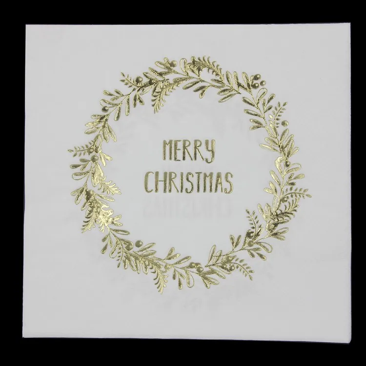 20pcs dinner gold foil merry christmas hot stamping napkin paper