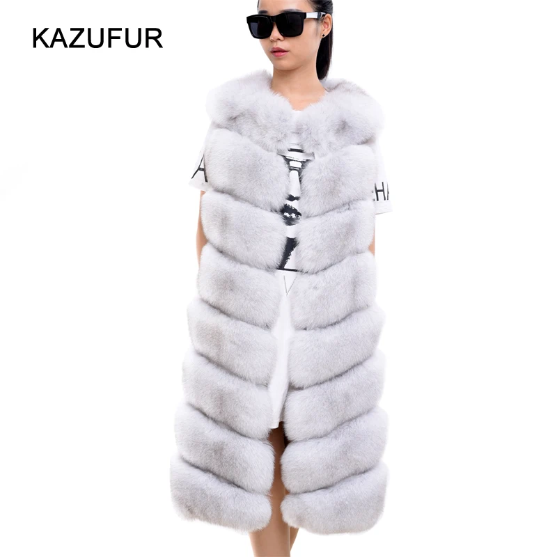 Russian Stylish Long fluffy Fox Fur Vest Thick Fur Vest