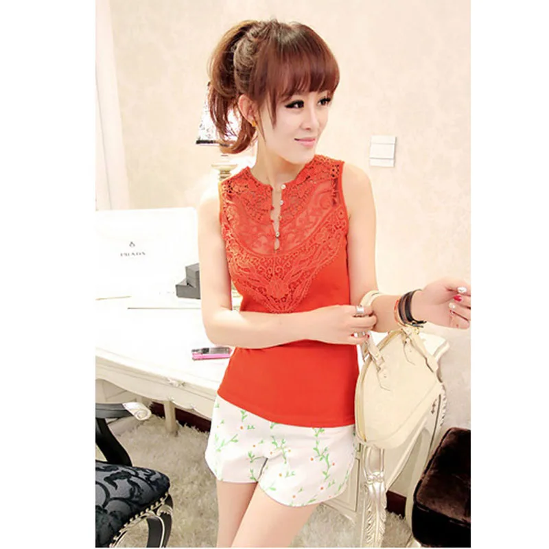 Hot Selling 2015 European&American Style Womens Vest Summer Casual Mesh Shell Solid Vest Crochet Lace Tank Tops AY668843