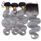 Wholesale Natural Brazilian 100% Virgin Human Hair, Brazilian Virgin Hair Grey Black Ombre, Silver Hair Extensions