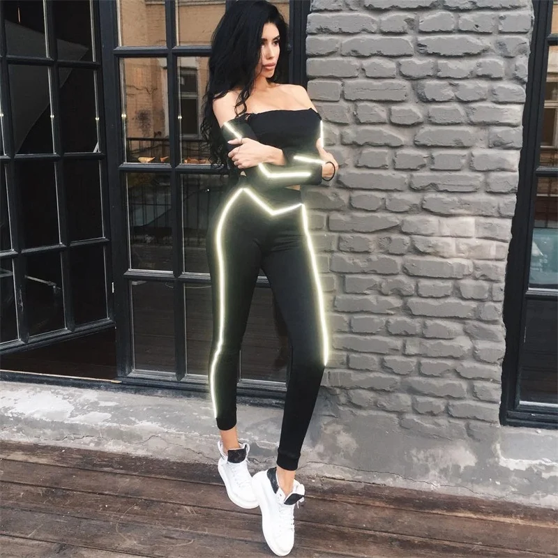 Reflective Striped Two Piece Set Top and Pants Black Bodycon Tracksuit Women Sexy Club Outfits Fall Sweat suits
Reflective Striped Two Piece Set Top and Pants Black Bodycon Tracksuit Women Sexy Club Outfits Fall Sweat suits