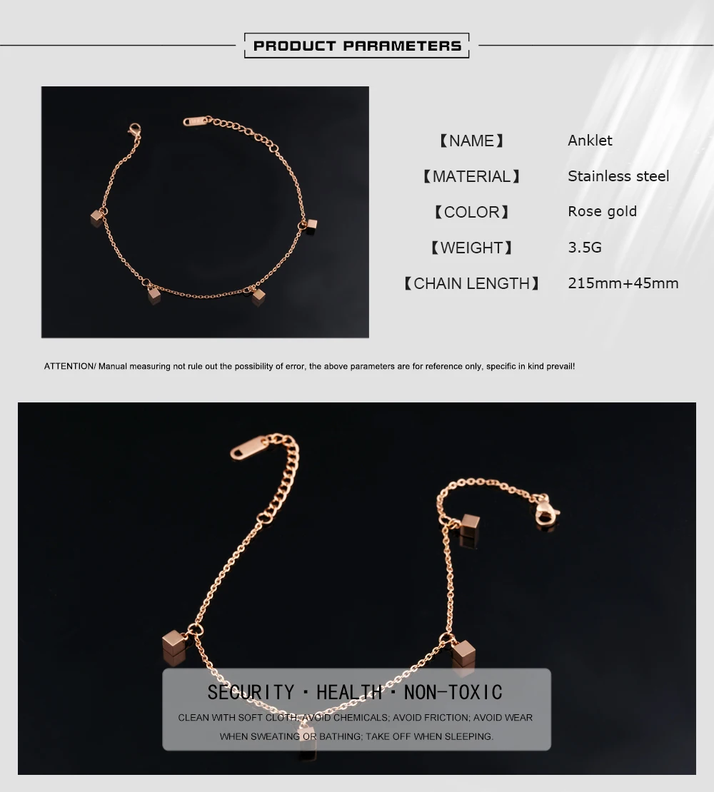  Wholesale Summer Anklet Body Chain Jewelry 18K Rose Gold Plated Stainless Steel Foot Chain Anklet Jewelry 