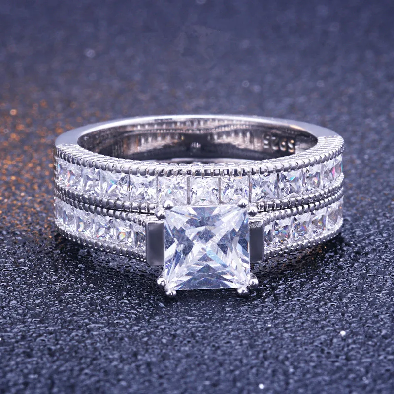Fashion Princess cut simulate Diamond 925 sterling silver half eternity Bridal Ring set for Wedding Party
Fashion Princess cut simulate Diamond 925 sterling silver half eternity Bridal Ring set for Wedding Party