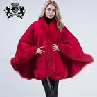 Customized cashmere shawl with luxury real fox fur shawl fur shawl and scarf