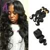 100% hand tied virgin indian remy hair weft, Full and Intact Cuticle With lace closureBody wave bundles
