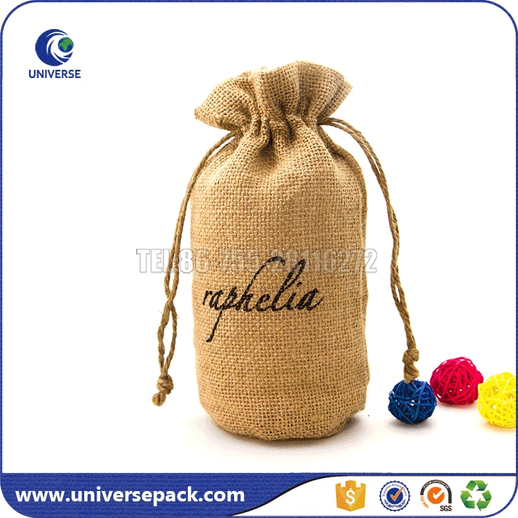 stylish natural fiber small jute gift wine bag with round bottom