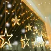 Led String Star Curtain Lights Warm White Decor 12 Stars 138 LEDs Window Icicle DIY Lighting for Wedding/Christmas/Holiday/Party