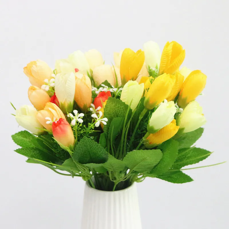 Flone 15 Heads Mini Artificial Tulips Bouquet Silk flower DIY Wedding Home Decorative Wreath Fake Decorative Florals (5)