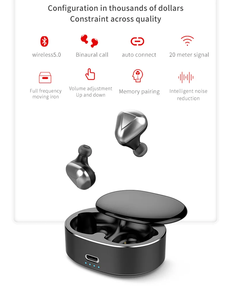 2019 newest BT 5.0 delicate wireless earphone T50 TWS IPX7 waterproof slide cover headset with charging case - ANKUX.COM