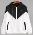 Long Sleeve Leisure Sports Casual Women Color Block Drawstring Hooded Zip Up Unisex Jacket