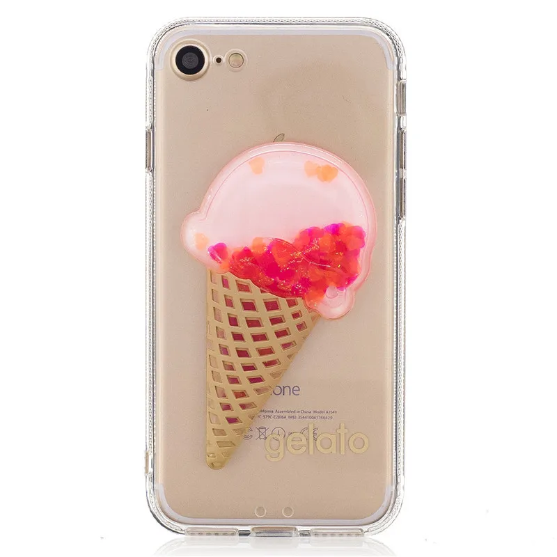 Hot selling summer ice cream liquid cell phone cover for iphone 7 case tpu glitter accessory