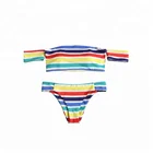 FBS 2018 Rainbow Colorful Bikinis Set Off shoulder Swimsuits Triangle Striped Beachwear