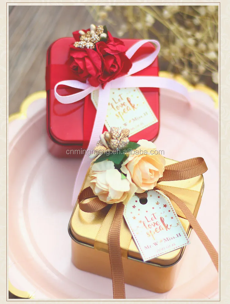chocolate gift metal tin box with ribbon for birthday party