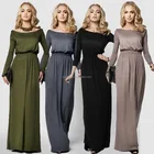 Fashion sexy off shoulder high waist collection designer mature women plus size pure color muslim dress