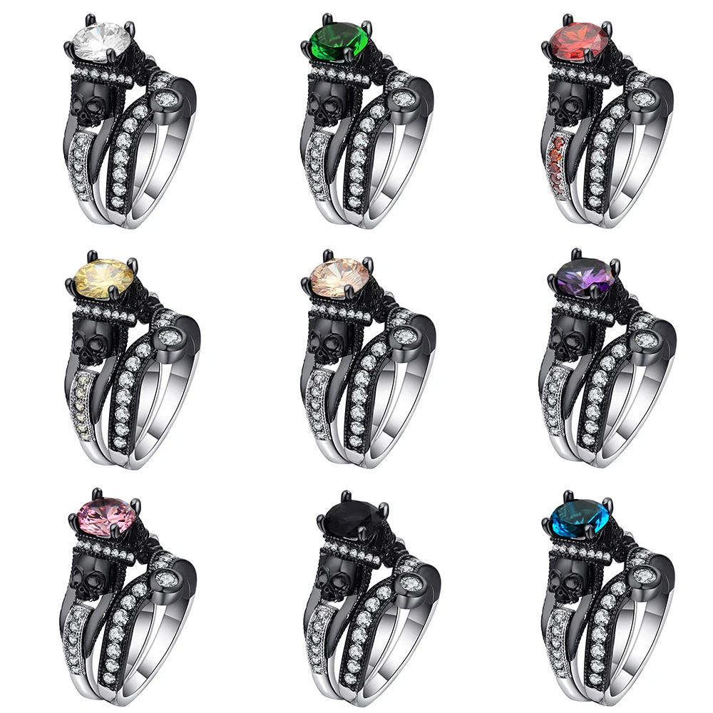 Hainon Wholesale Fashion skull ring set popular black rings for women/men purple/pink/black zircon engagement rings set, Black gold
Hainon Wholesale Fashion skull ring set popular black rings for women/men purple/pink/black zircon engagement rings set, Black gold