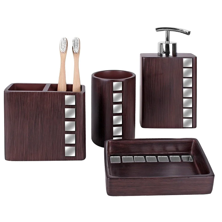 Wooden Design Toothbrush Holder Polyresin Bathroom Accessories Set, Customized color
Wooden Design Toothbrush Holder Polyresin Bathroom Accessories Set, Customized color
