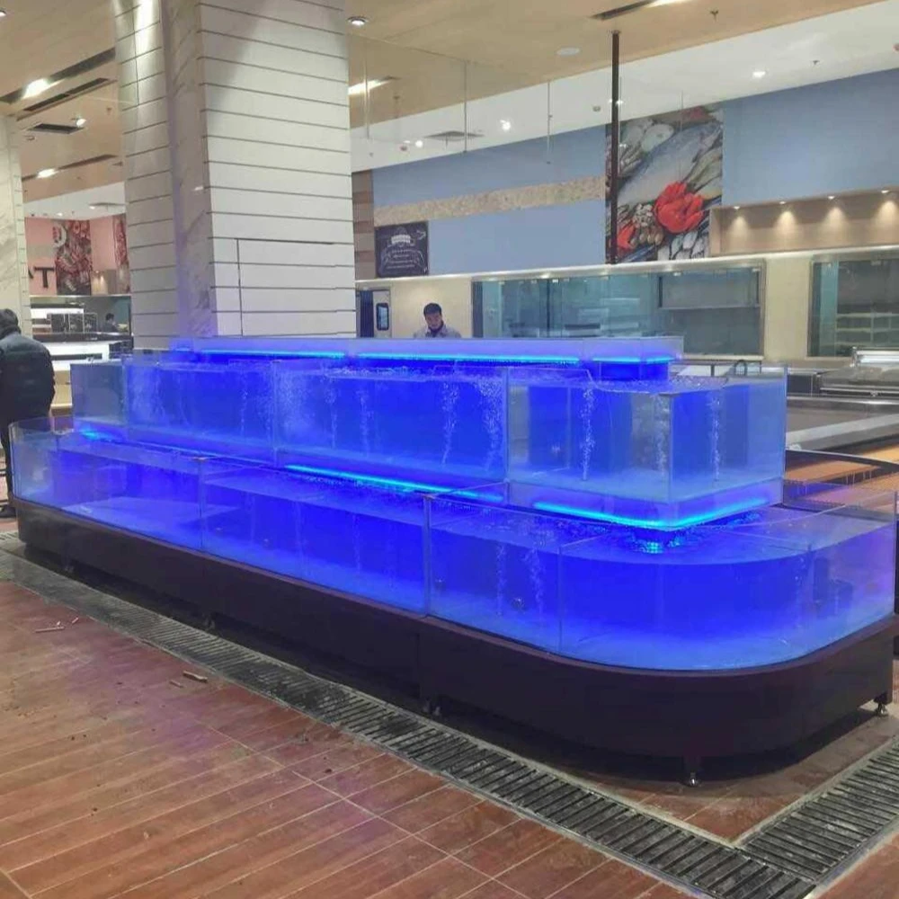 Dingfeng personalizado chiller supermercado ou restaurante com grande luz comercial fresco ao vivo aquário do tanque de peixes