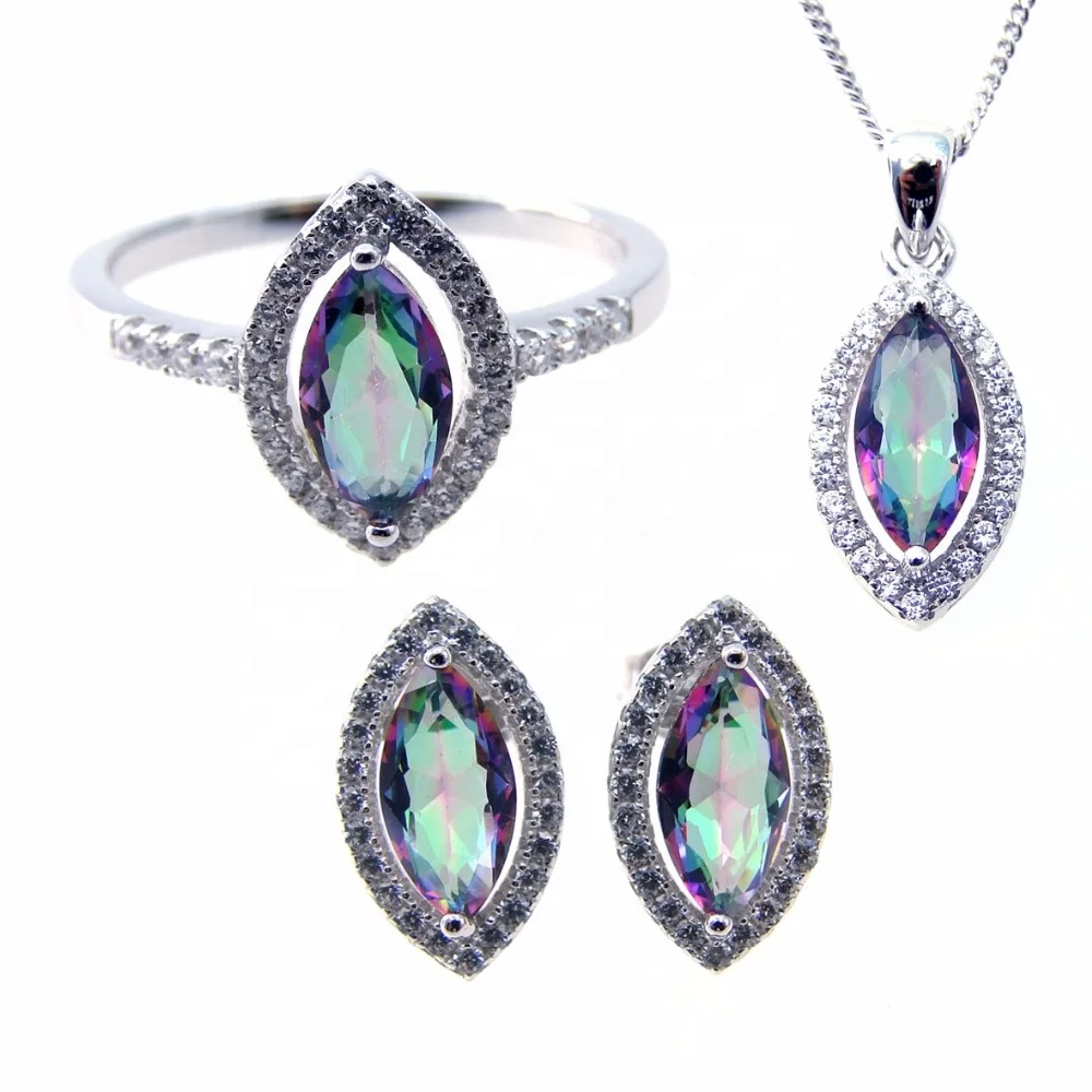 

925 Sterling Silver Marquise Jewelry sets Wedding Set Mystic Topaz set