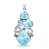 Multi Stone Blue Larimar Gem Stone Jewelry 925 Sterling Silver Woman Larimar Pendant