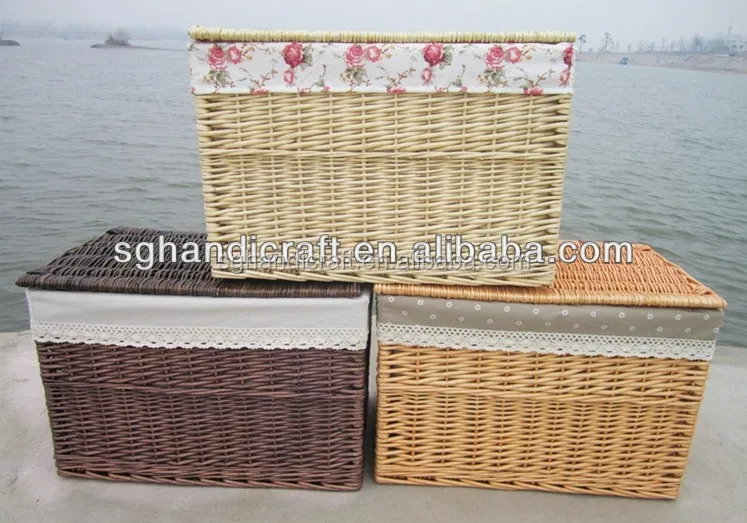 2017 hand crafted rustic willow wicker basket with wood handles