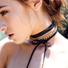 New Fashion Rope Long Chain Necklace Rock Girl Choker Necklace Thin Leather Choker Gothic Style With Metal Chain