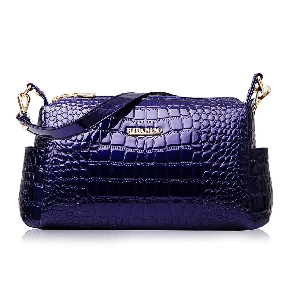 2015 England Style Fashion Alligator Zipper Women Handbags Portable Messenger Bags High Quality Bright Patent Leather Handbag
