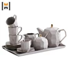 12Pcs Delicate Porcelain Coffee Cup Ceramic Geometry Coffee Tea Set with Tray