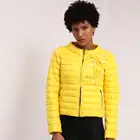 Hot selling Embroidered flowers yellow lady fashion comfy down jacket quilted
