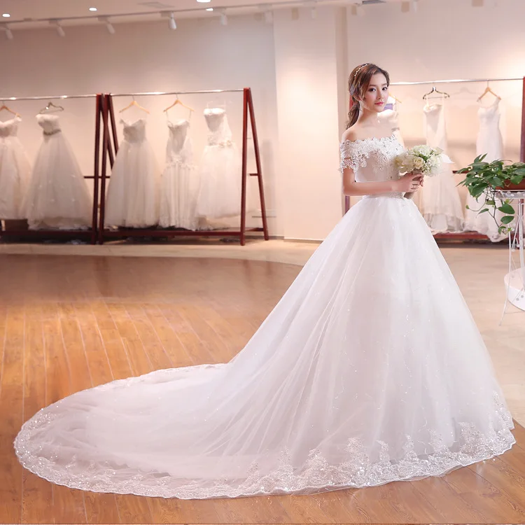 2018 Summer New Fashion Beaded White Lace Wedding Dress with Long Tail, White wedding gown
2018 Summer New Fashion Beaded White Lace Wedding Dress with Long Tail, White wedding gown